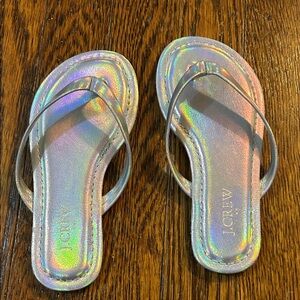 J. Crew Iridescent Silver Rainbow Sheen Flip Flops